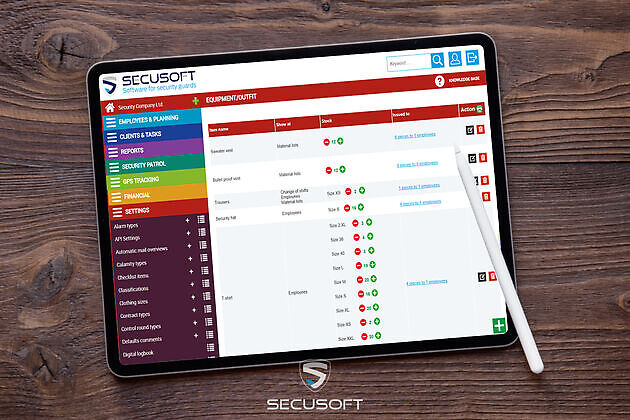 Equipment/clothing - Secusoft B.V. software for security officers