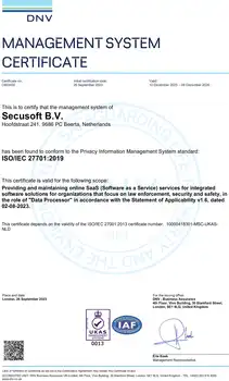 Our ISO 27701 certificate - Secusoft B.V. software for security officers