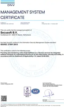 Our ISO 27001 certificate - Secusoft B.V. software for security officers