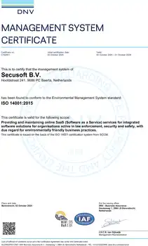Our ISO 14001 certificate - Secusoft B.V. software for security officers